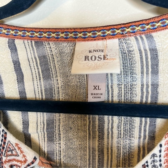 Knox Rose Boho Fringe 3/4 Sleeve Cardigan Size XL Blue Orange Eccentric Womens - Picture 3 of 9